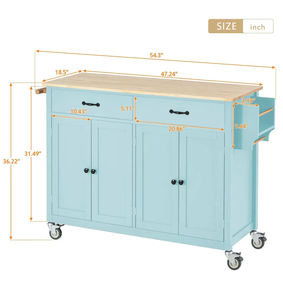 Miki Shinly Blue Mdf Base with Mdf Wood Top Rolling Kitchen Island (18.5-in x 54.33-in x 36.22-in), photo 6 of 7