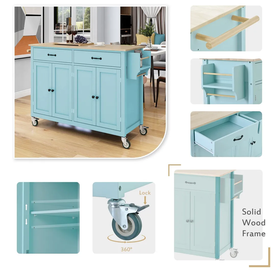 Miki Shinly Blue Mdf Base with Mdf Wood Top Rolling Kitchen Island (18.5-in x 54.33-in x 36.22-in), photo 5 of 7