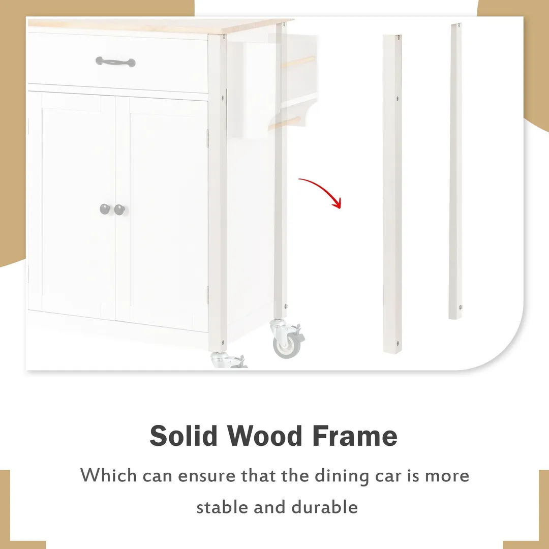 Miki Shinly White Mdf Base with Wood Top Rolling Kitchen Island (18.5-in x 54.33-in x 36.22-in), photo 3 of 7