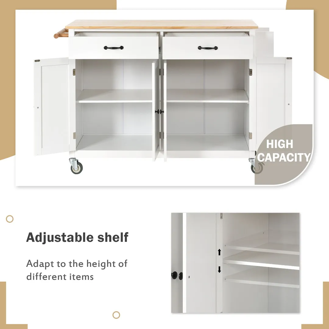 Miki Shinly White Mdf Base with Wood Top Rolling Kitchen Island (18.5-in x 54.33-in x 36.22-in), photo 2 of 7