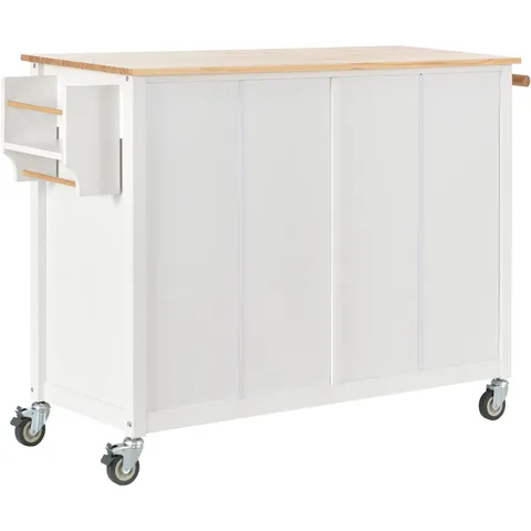 White Mdf Base with Wood Top Rolling Kitchen Island