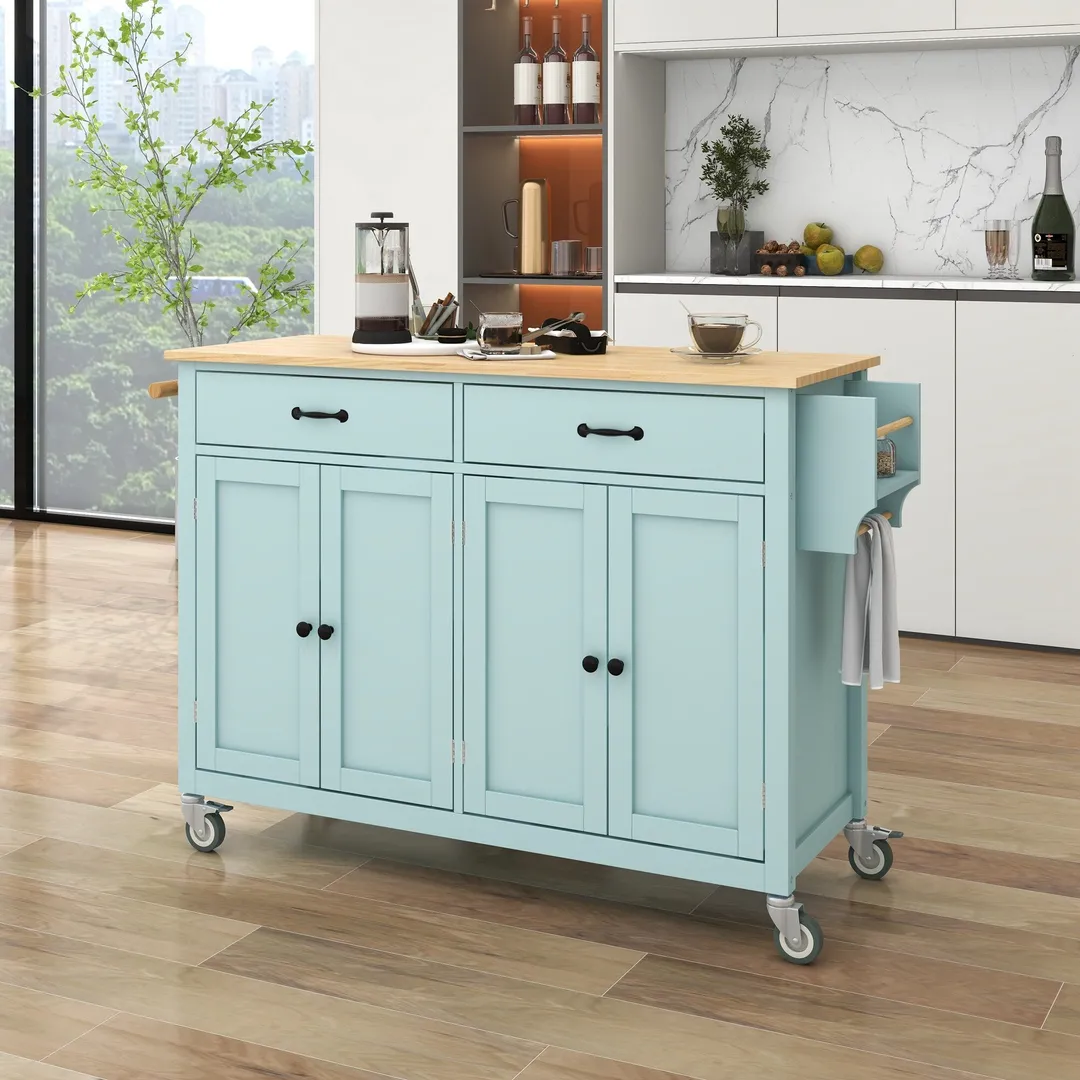 Miki Shinly Blue Mdf Base with Mdf Wood Top Rolling Kitchen Island (18.5-in x 54.33-in x 36.22-in), photo 7 of 7