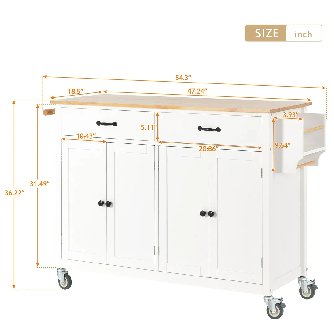 Miki Shinly White Mdf Base with Wood Top Rolling Kitchen Island (18.5-in x 54.33-in x 36.22-in), photo 6 of 7