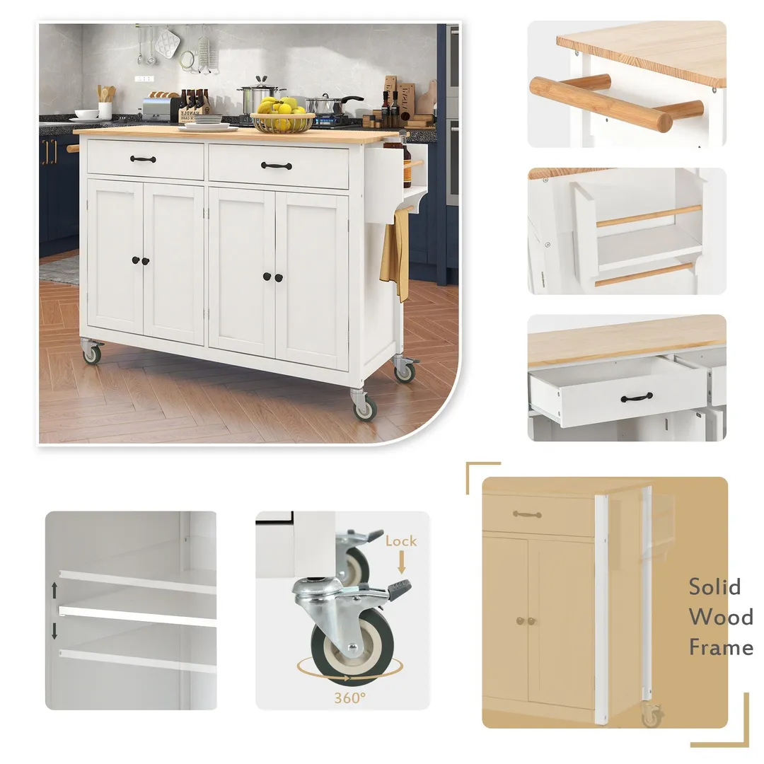Miki Shinly White Mdf Base with Wood Top Rolling Kitchen Island (18.5-in x 54.33-in x 36.22-in), photo 5 of 7