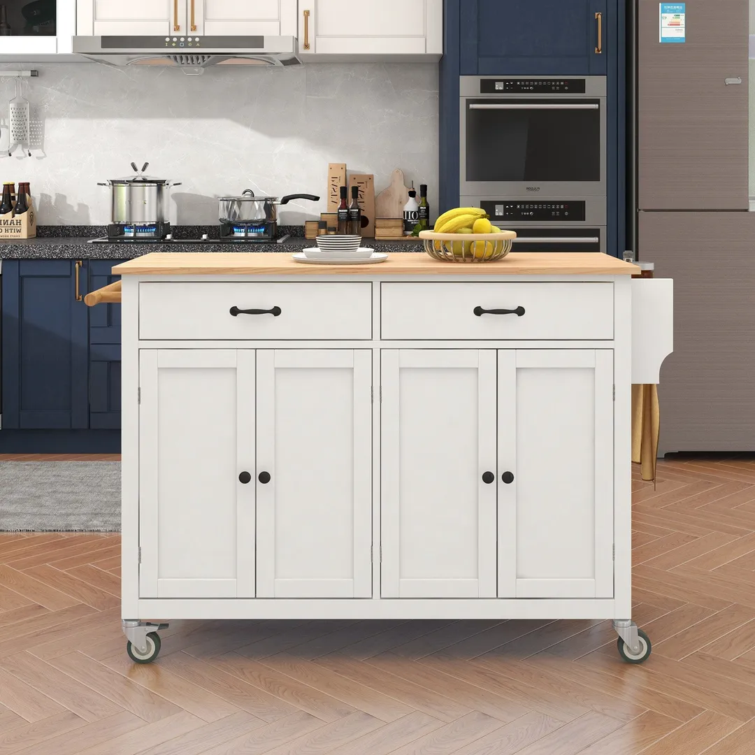 Miki Shinly White Mdf Base with Wood Top Rolling Kitchen Island (18.5-in x 54.33-in x 36.22-in), photo 7 of 7