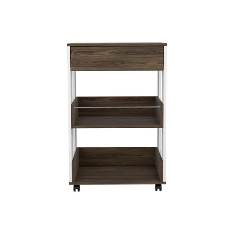 Brown Wood Base with Wood Top Rolling Kitchen Cart