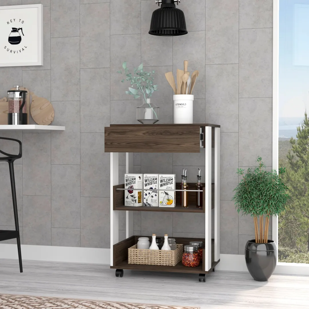 Miki Shinly Brown Wood Base with Wood Top Rolling Kitchen Cart (22.5-in x 15.6-in x 34.8-in), photo 7 of 7
