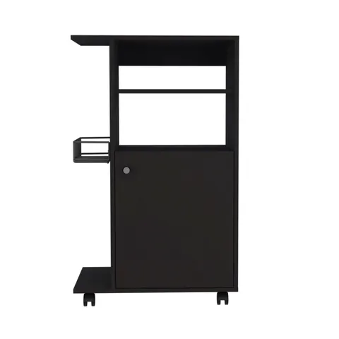 Black Mdf Base with Mdf Wood Top Rolling Kitchen Cart