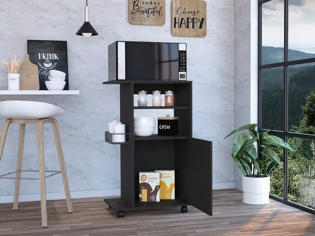Miki Shinly Black Mdf Base with Mdf Wood Top Rolling Kitchen Cart (23.6-in x 14.96-in x 38.5-in), photo 7 of 7