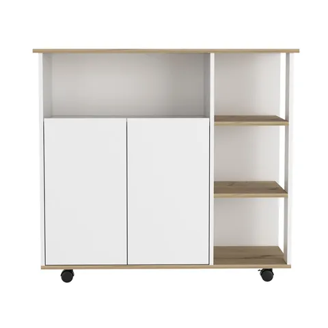 White Mdf Base with Mdf Top Rolling Kitchen Cart