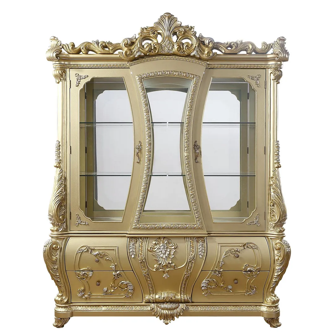ACME FURNITURE Transitional Gold Finish Wood Curio Cabinet, photo 2 of 5