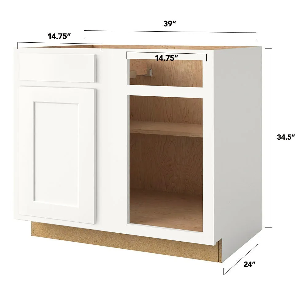 Shenandoah PRO Express Breckenridge 39-in W x 34.5-in H x 24-in D Linen Partial Overlay Blind 1-Drawer Corner Base Fully Assembled Plywood Cabinet (Recessed Panel Shaker Style), photo 4 of 13
