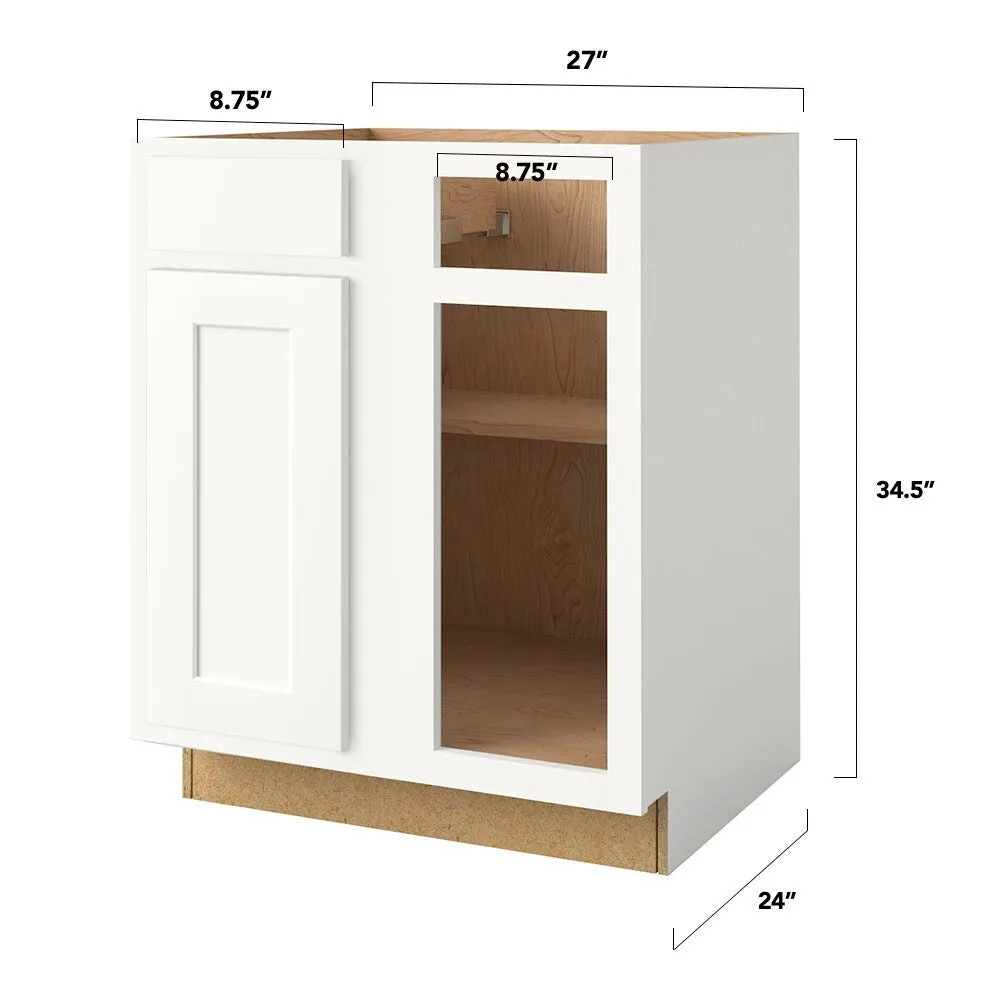 Shenandoah PRO Express Breckenridge 27-in W x 34.5-in H x 24-in D Linen Partial Overlay Blind 1-Drawer Corner Base Fully Assembled Plywood Cabinet (Recessed Panel Shaker Style), photo 4 of 13