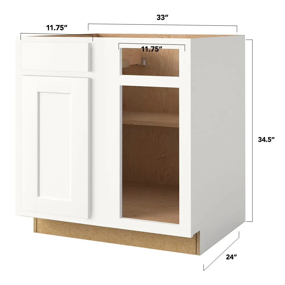 Shenandoah PRO Express Breckenridge 33-in W x 34.5-in H x 24-in D Linen Partial Overlay Blind 1-Drawer Corner Base Fully Assembled Plywood Cabinet (Recessed Panel Shaker Style), photo 4 of 13