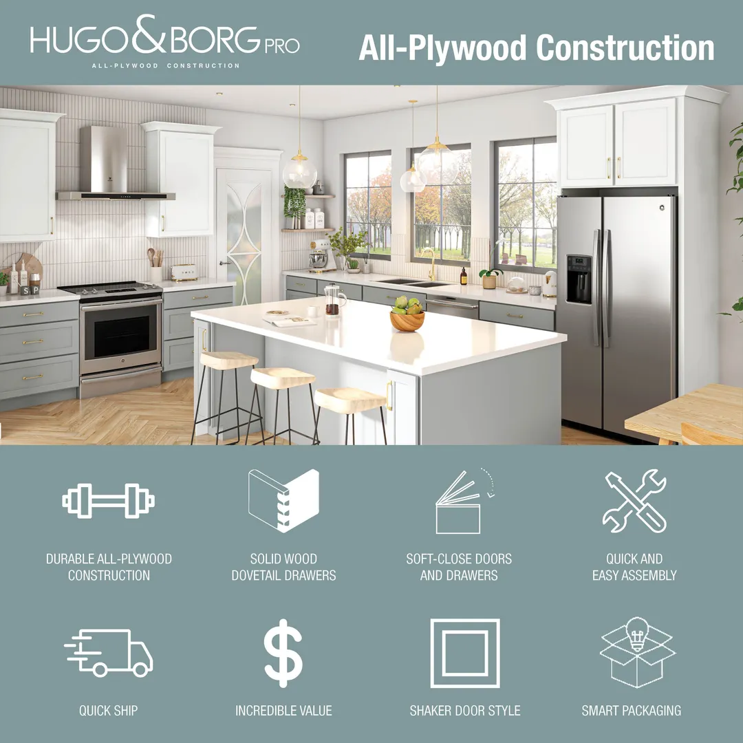 Hugo&Borg PRO Jasper 36-in W x 34.5-in H x 24-in D Whisper Gray Blind 1-Drawer Corner Base Ready To Assemble Plywood Cabinet (Flat Panel Shaker Style), photo 2 of 14