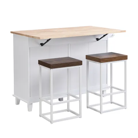 White Mdf Base with Wood Top Rolling Kitchen Cart