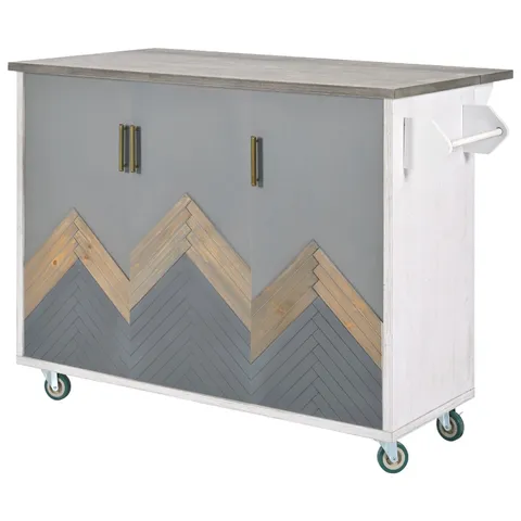 Blue Mdf Base with Mdf Wood Top Rolling Kitchen Cart