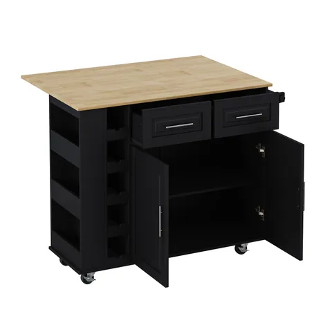 Black Mdf Base with Wood Top Rolling Kitchen Cart