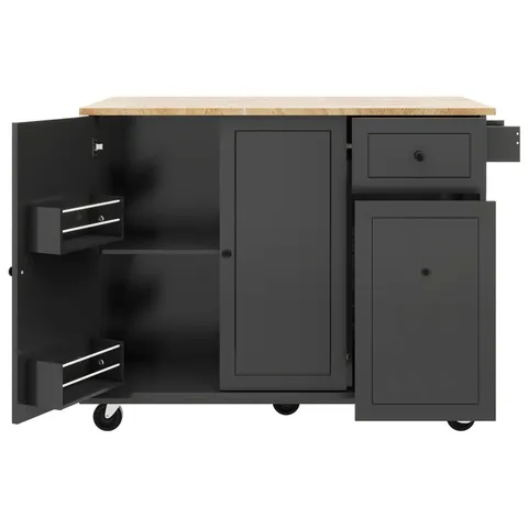 Black Mdf Base with Wood Top Rolling Kitchen Cart