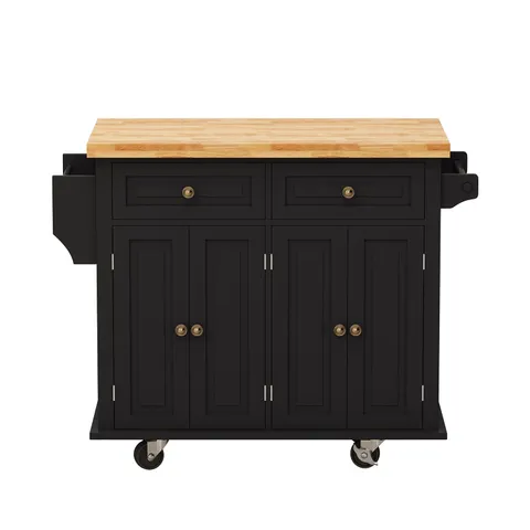 Black Mdf Base with Mdf Wood Top Rolling Kitchen Cart