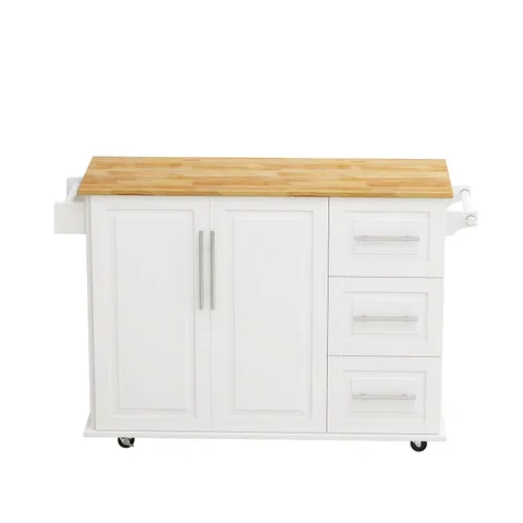 White Mdf Base with Mdf Wood Top Rolling Kitchen Cart