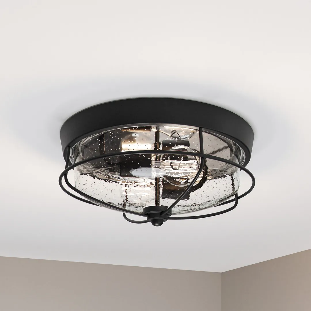 Portfolio Valdara 14.88-in Matte Black Industrial Flush Mount Light, photo 12 of 15