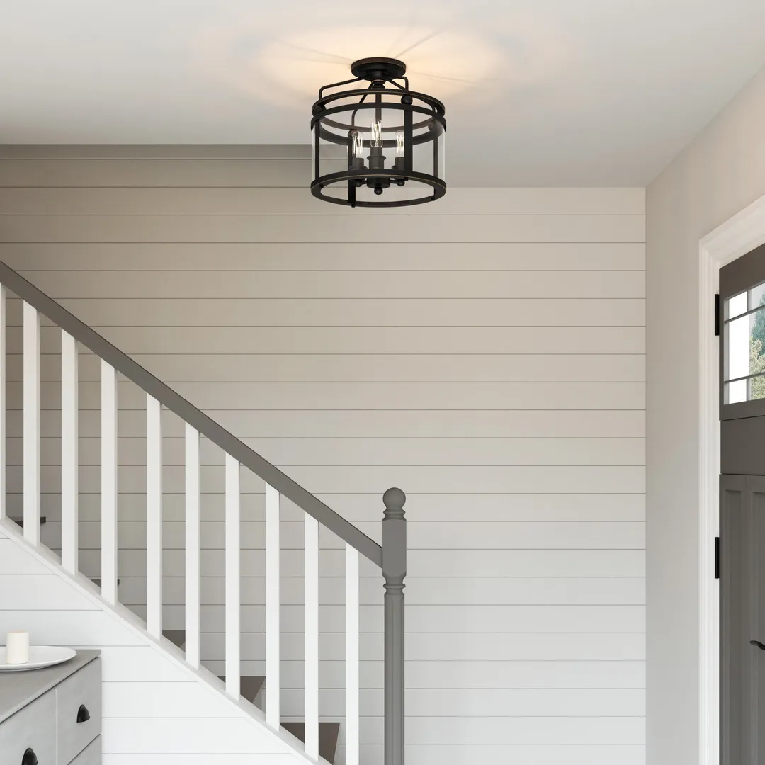Quoizel Norfolk 11.87-in Oil Rubbed Bronze Transitional Semi-Flush Mount Light, photo 10 of 11