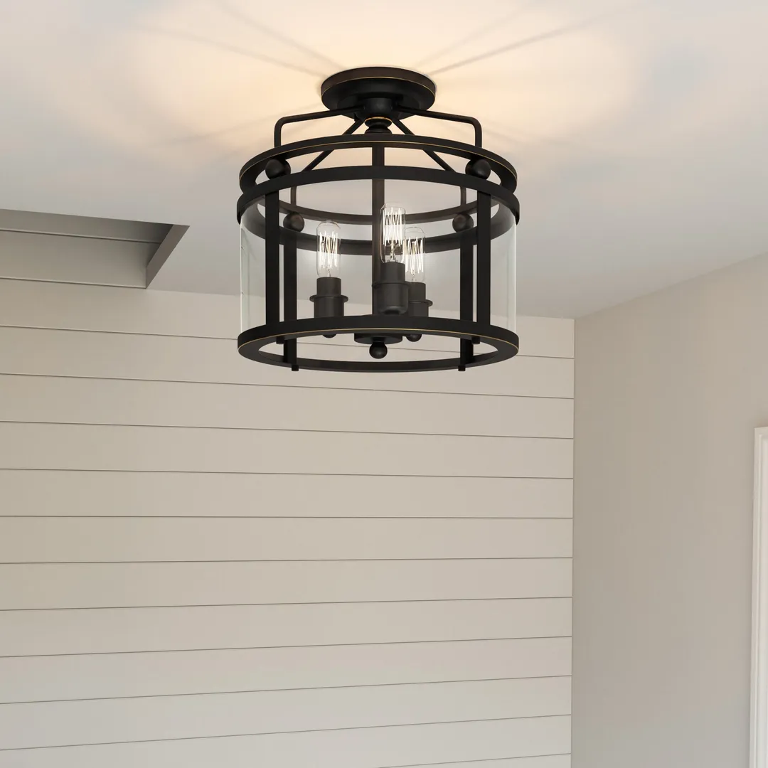 Quoizel Norfolk 11.87-in Oil Rubbed Bronze Transitional Semi-Flush Mount Light, photo 9 of 11