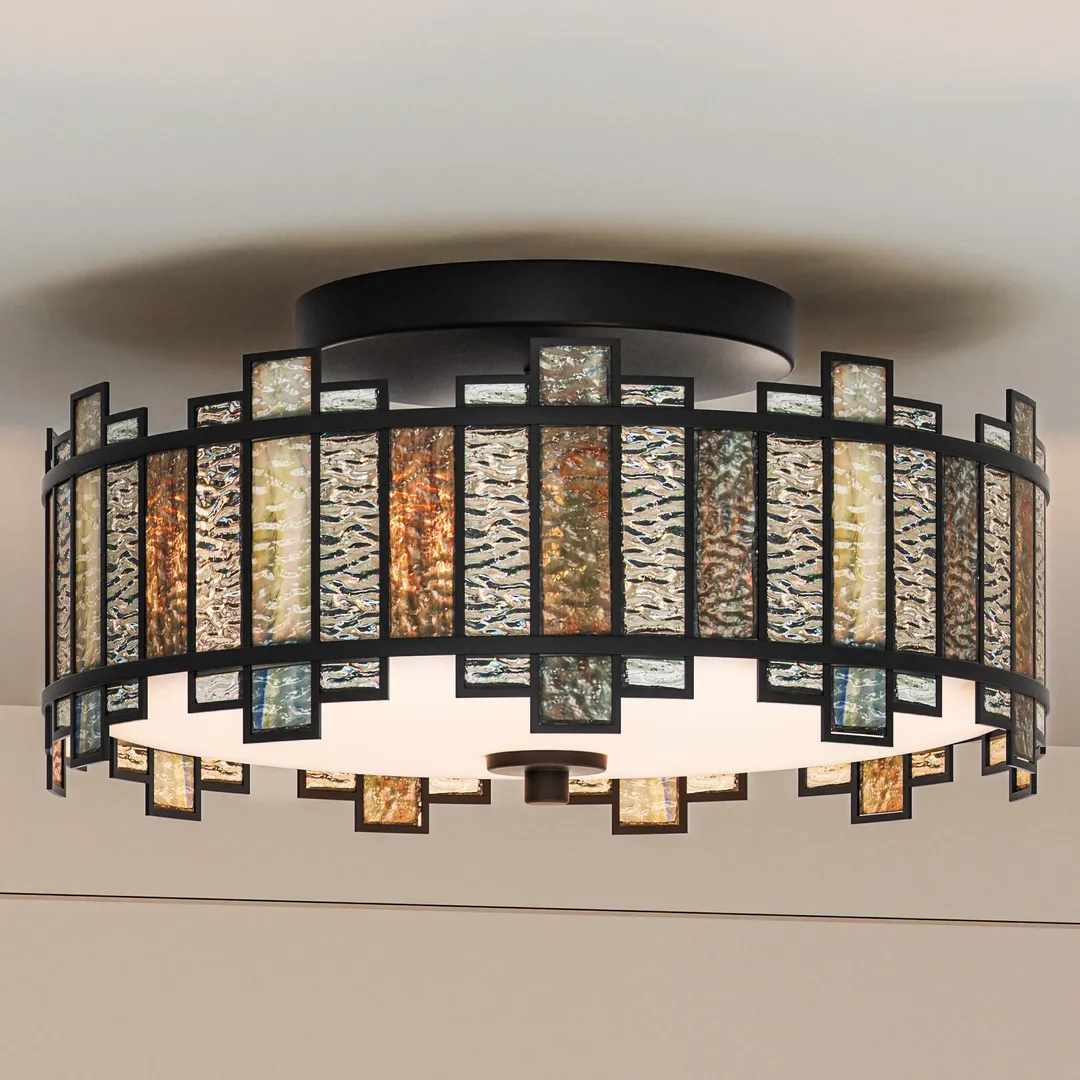 Quoizel Sentry 14-in Matte Black Tiffany Semi-Flush Mount Light, photo 12 of 12