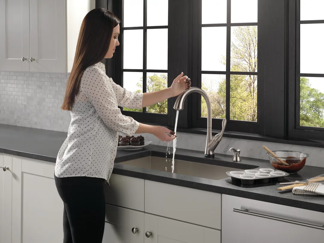 Delta Ashton Touch2O Stainless 1-Handle Deck-Mount Pull-Down Touch Kitchen Faucet with Deck Plate, photo 2 of 8