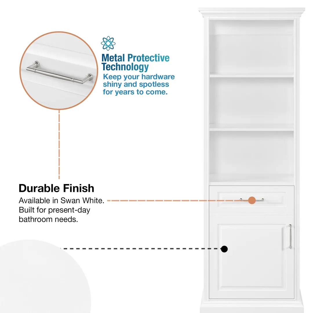 allen + roth Rutherfurd 24-in x 72-in x 15.98-in Swan White Wood Freestanding Soft Close Linen Cabinet, photo 11 of 14