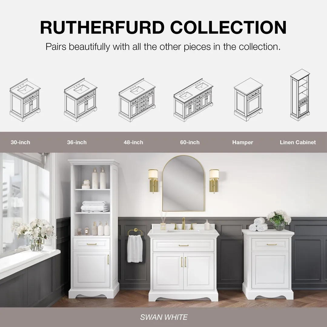 allen + roth Rutherfurd 24-in x 72-in x 15.98-in Swan White Wood Freestanding Soft Close Linen Cabinet, photo 9 of 14