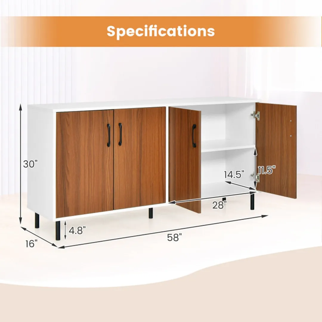 Clihome storage kitchen side cabinet 58-in W x 30-in H x 16-in D White and Brown Base Ready To Assemble Cabinet (Flat Panel Slab Door Style), photo 4 of 10