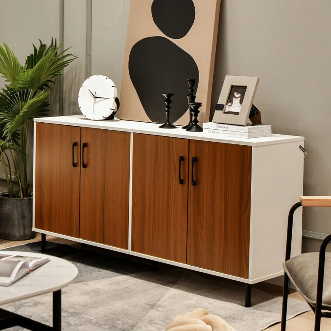 Clihome storage kitchen side cabinet 58-in W x 30-in H x 16-in D White and Brown Base Ready To Assemble Cabinet (Flat Panel Slab Door Style), photo 2 of 10