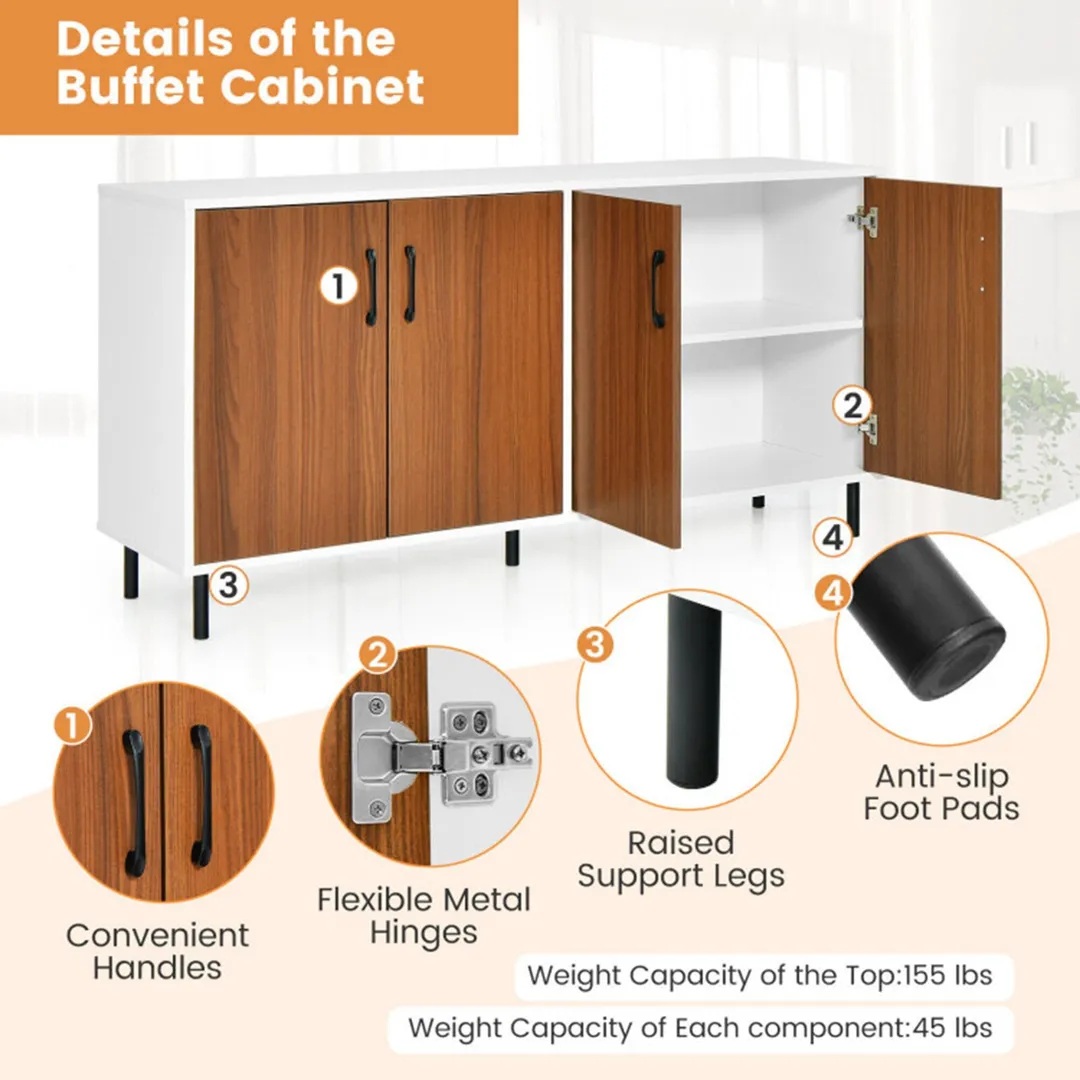 Clihome storage kitchen side cabinet 58-in W x 30-in H x 16-in D White and Brown Base Ready To Assemble Cabinet (Flat Panel Slab Door Style), photo 7 of 10