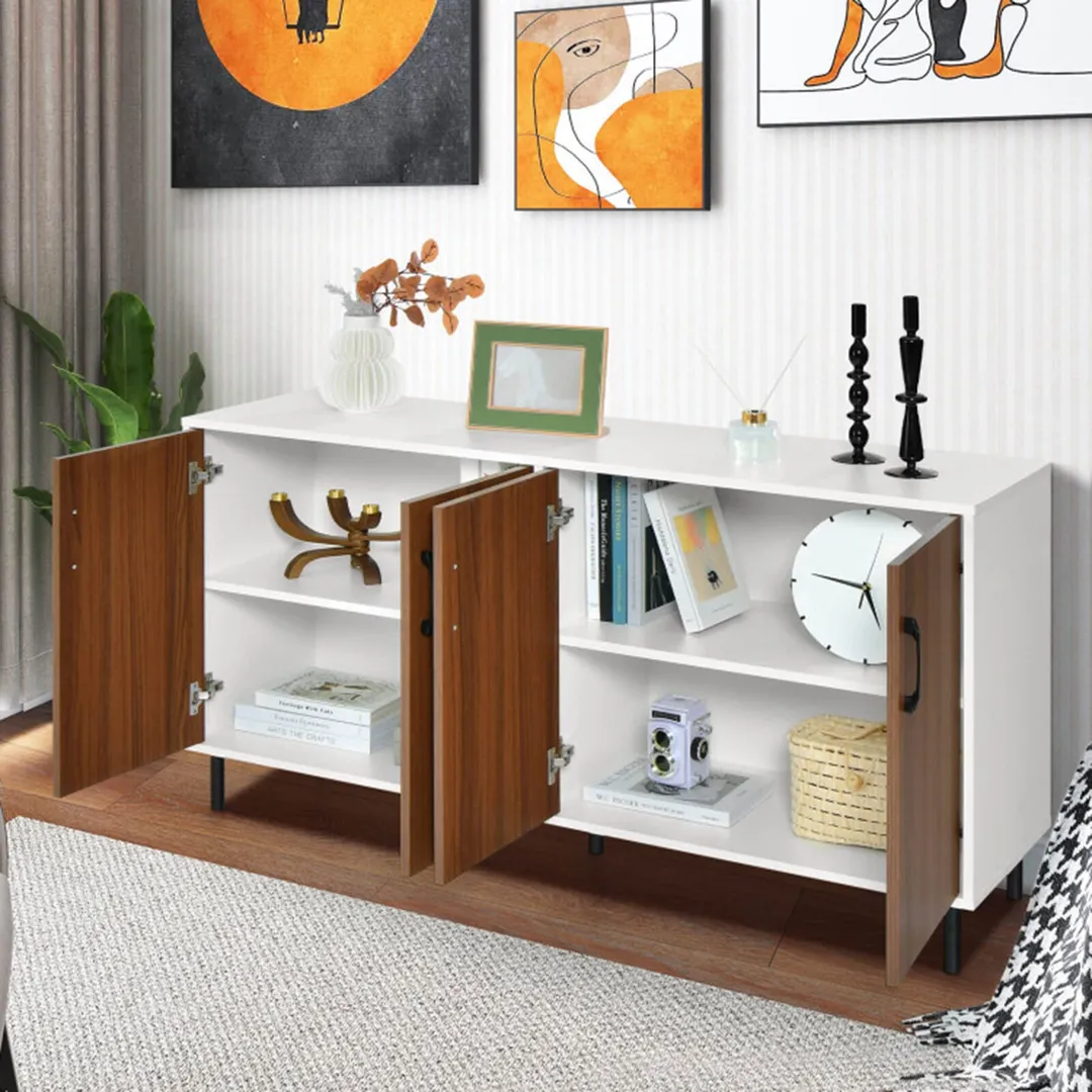 Clihome storage kitchen side cabinet 58-in W x 30-in H x 16-in D White and Brown Base Ready To Assemble Cabinet (Flat Panel Slab Door Style), photo 5 of 10