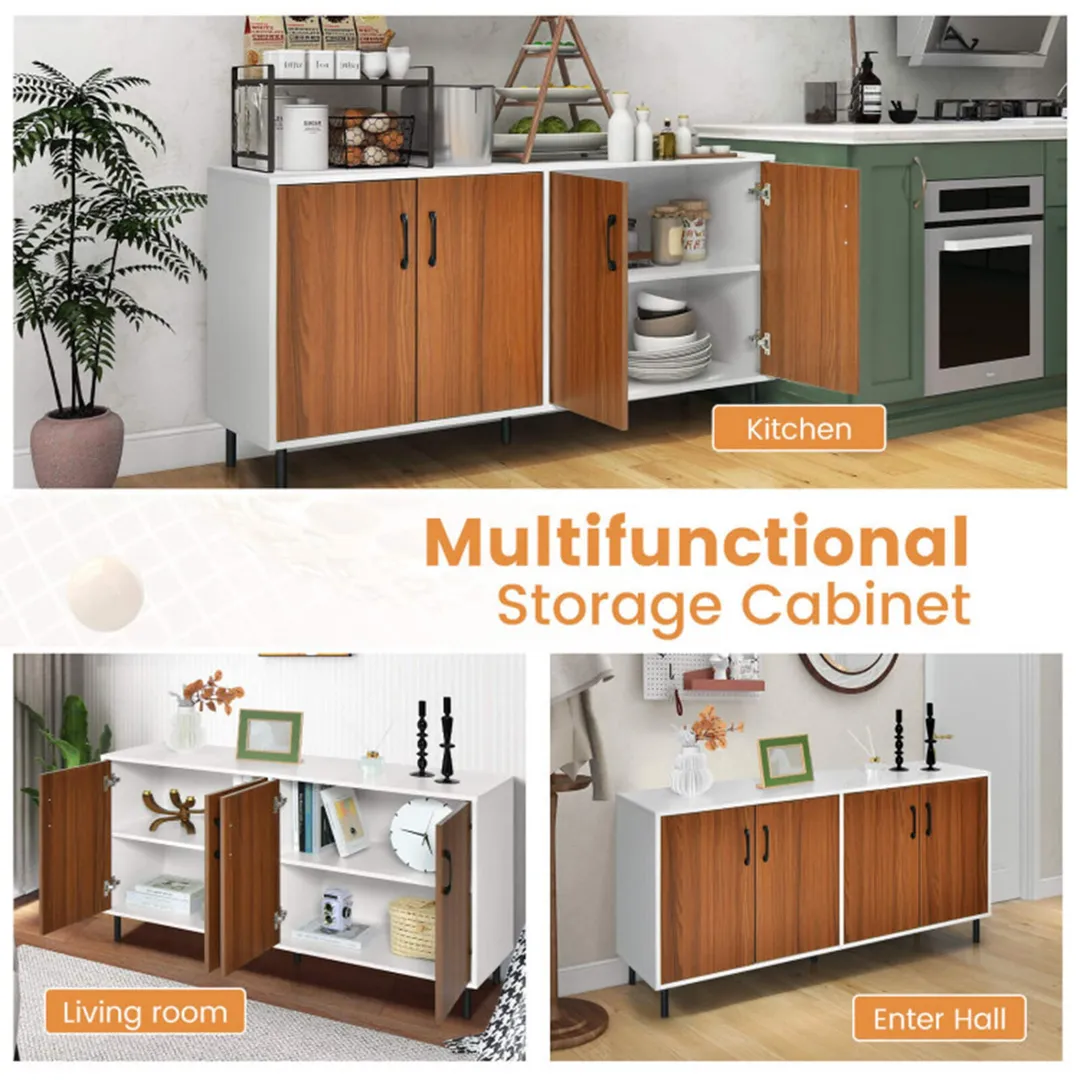 Clihome storage kitchen side cabinet 58-in W x 30-in H x 16-in D White and Brown Base Ready To Assemble Cabinet (Flat Panel Slab Door Style), photo 8 of 10