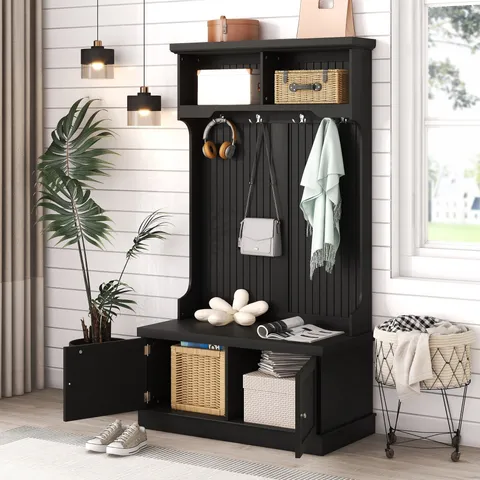 Casual 35.5-in Black Wood Hall Tree
