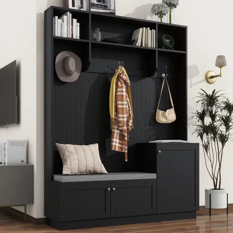 Casual 59-in Black Wood Hall Tree