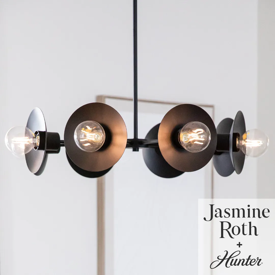 Hunter Fernando 8-Light Matte Black Modern/ContemporaryBare Bulb Chandelier, photo 2 of 9