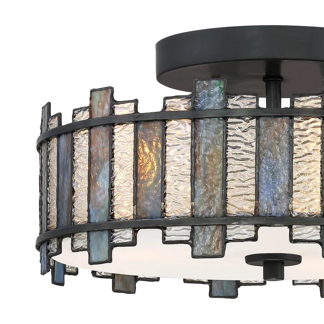 Quoizel Sentry 14-in Matte Black Tiffany Semi-Flush Mount Light, photo 8 of 12