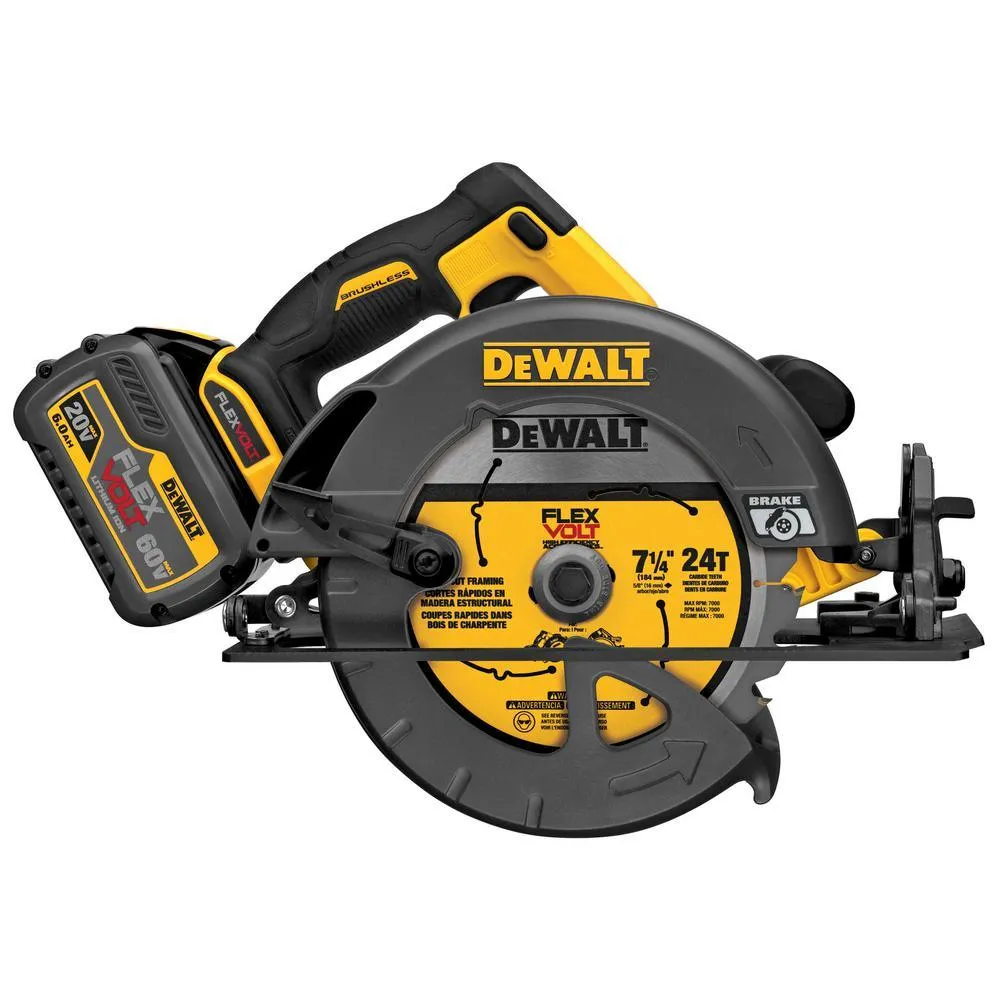 DEWALT FLEXVOLT 60-Volt MAX Lithium-Ion Cordless Brushless 7-1/4 in. Circular Saw with Battery and Bonus 1/2 in. Impact Wrench, photo 9 of 22