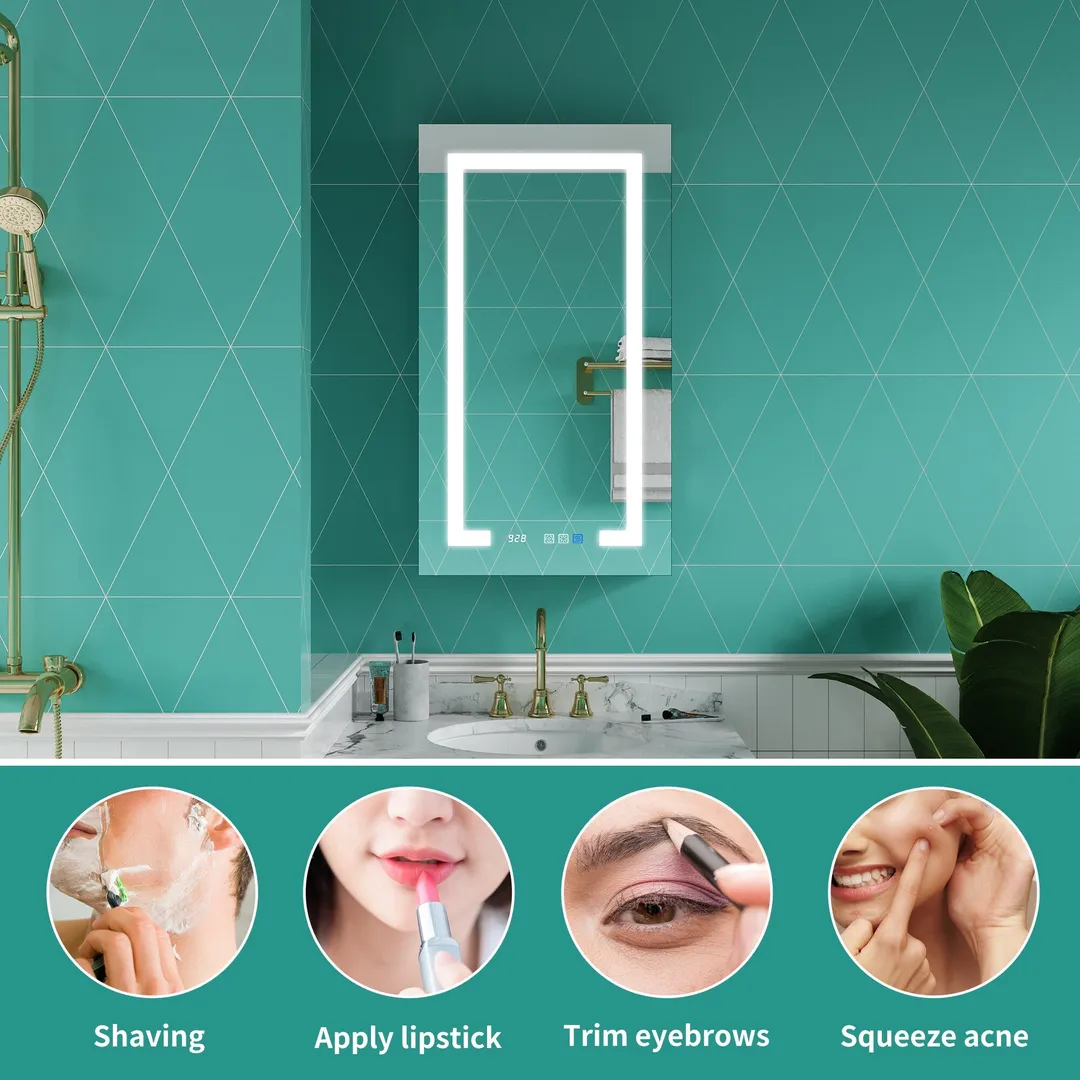 ExBrite Ethos 20-in x 36-in Lighted LED Fog Free Surface/Recessed Mount Silver Mirrored Soft Close Medicine Cabinet with Outlet, photo 9 of 21