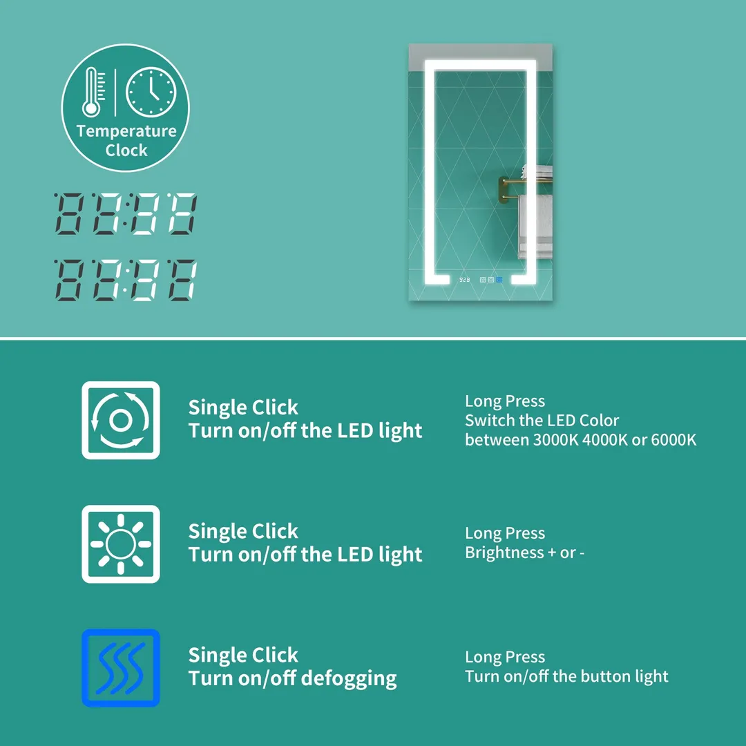 ExBrite Ethos 20-in x 36-in Lighted LED Fog Free Surface/Recessed Mount Silver Mirrored Soft Close Medicine Cabinet with Outlet, photo 11 of 21