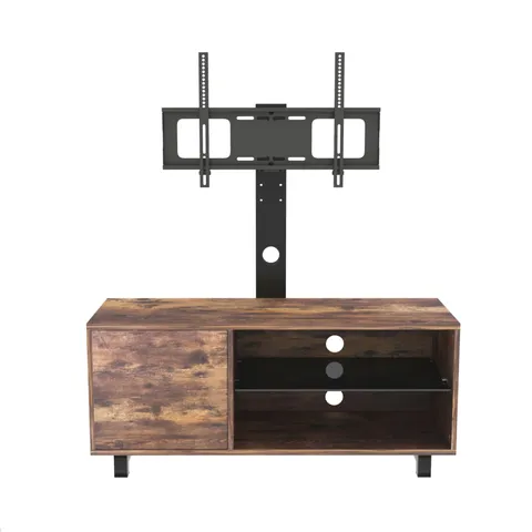 Rustic Brown TV Console with Push-to-Open Storage Cabinet for TV up to 65in Wood and Glass TV Stand for Living Room Bedroom