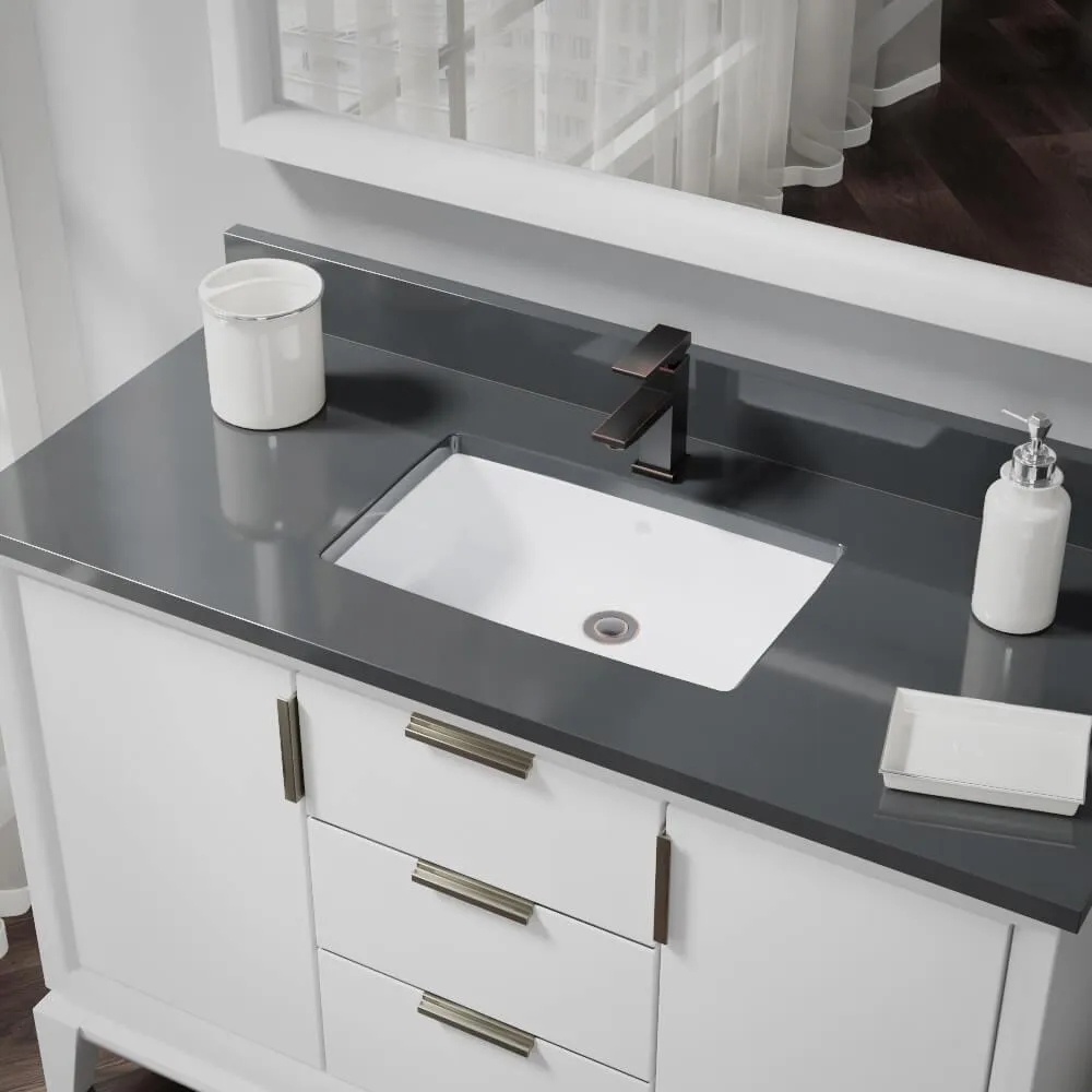 Under-Mount Porcelain Bathroom Sink in Biscuit with Pop-Up Drain in Antique Bronze, photo 8 of 8