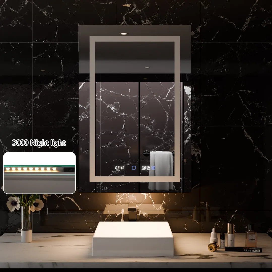 AAZJ EX11 24-in x 36-in Lighted LED Fog Free Surface/Recessed Mount Silver Mirrored Soft Close Medicine Cabinet with Outlet, photo 12 of 12