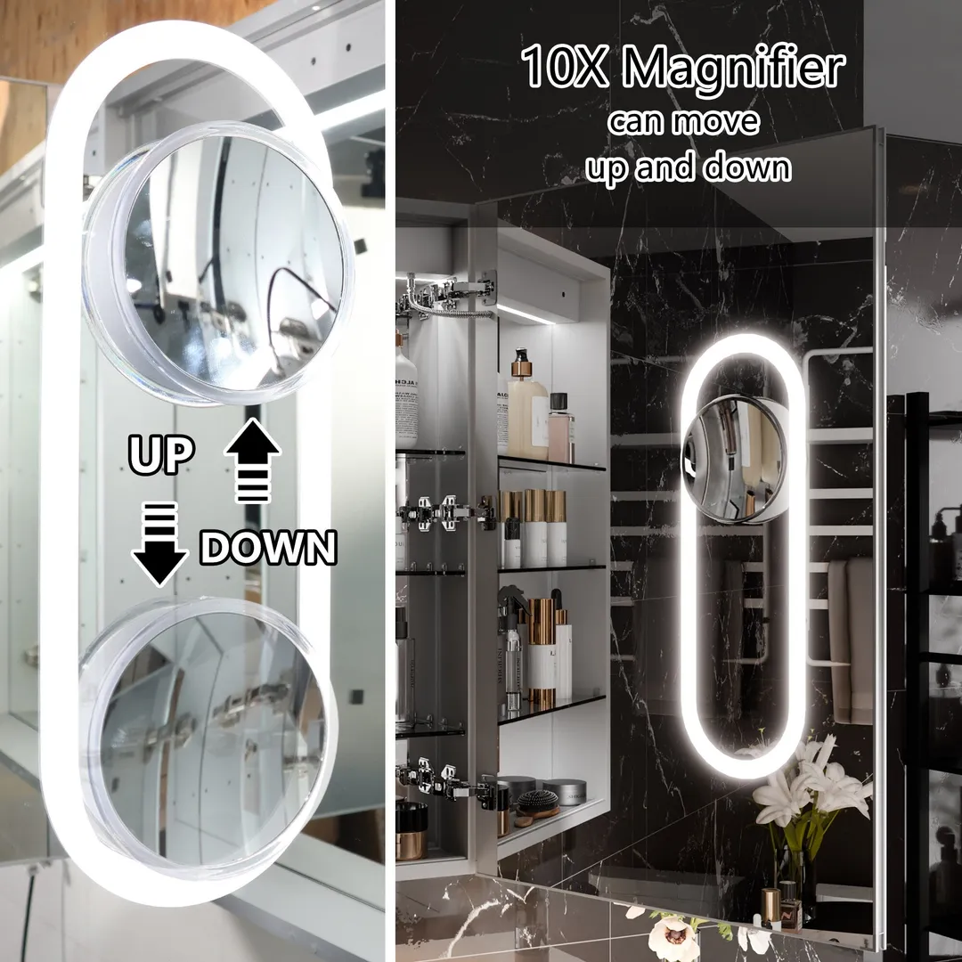 AAZJ EX11 24-in x 36-in Lighted LED Fog Free Surface/Recessed Mount Silver Mirrored Soft Close Medicine Cabinet with Outlet, photo 6 of 12