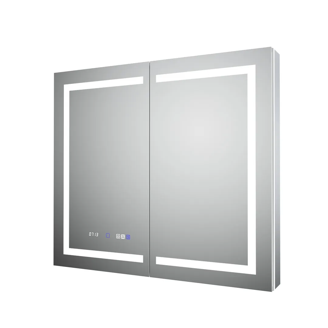 AAZJ EX11 42-in x 36-in Lighted LED Fog Free Surface/Recessed Mount Silver Mirrored Soft Close Medicine Cabinet with Outlet, photo 4 of 11