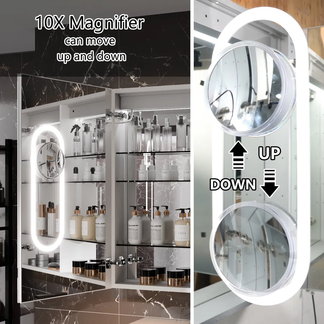 AAZJ EX11 42-in x 36-in Lighted LED Fog Free Surface/Recessed Mount Silver Mirrored Soft Close Medicine Cabinet with Outlet, photo 7 of 11